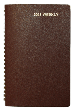 Burgundy leatherette wirebound weekly planner