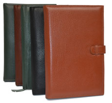 black, tan, camel and green leather planner covers